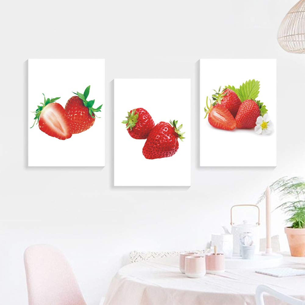 Tanxm 3 Set - Strawberry Fruits Wall Artwork Paintings,Colorful Fruits Canvas Wall Art,Walls Canvas Art Work For Kitchen Dining