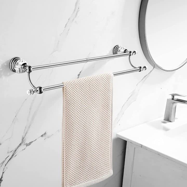 WINCASE Chrome Towel Bar  Adjustable Double Towel Holder  Silver Crystal Bathroom Towel Racks Wall Mounted