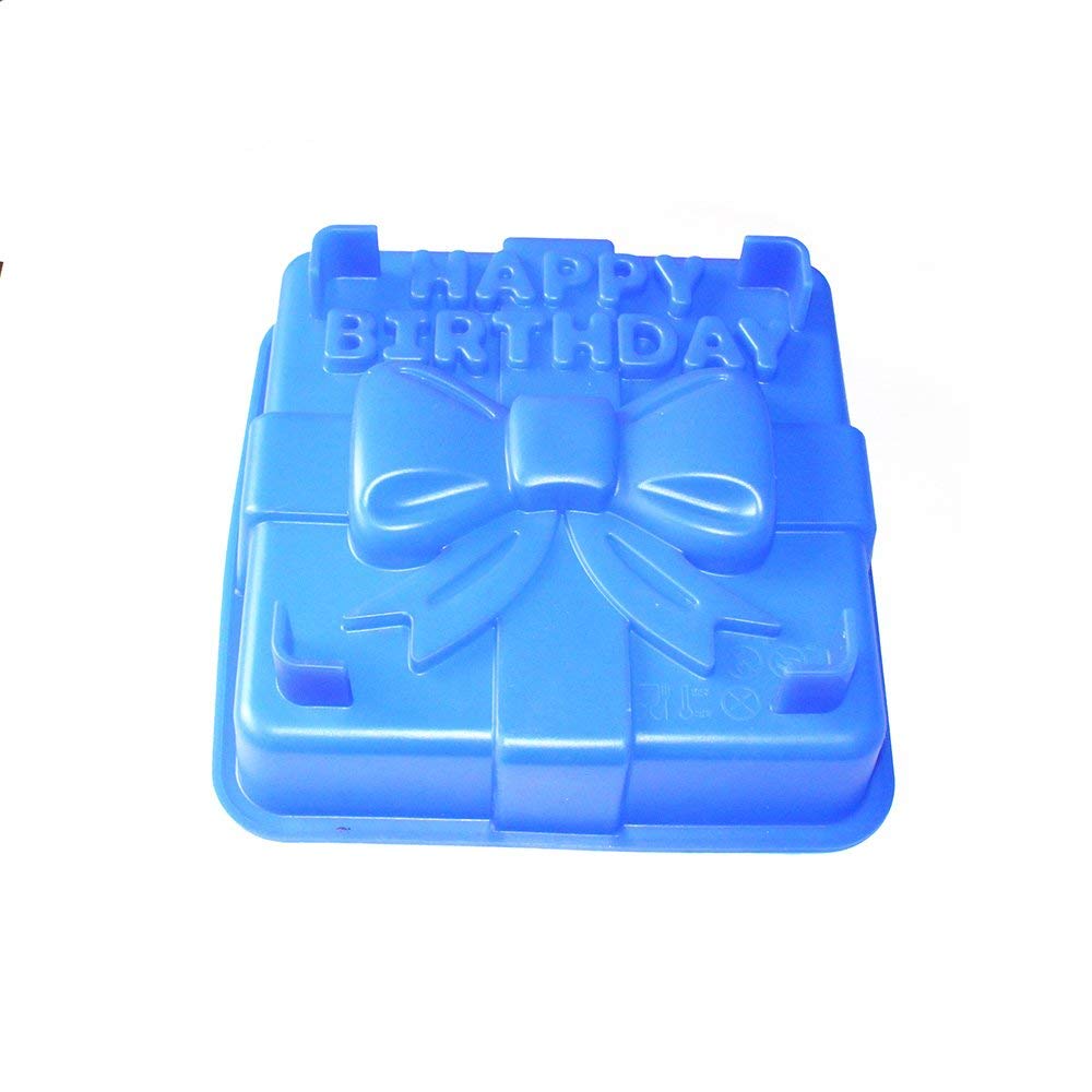 X-Haibei 8-Inch Happy Birthday Gift Box Cake Pan Pizza Gelatinas Baking Silicone Square Mold
