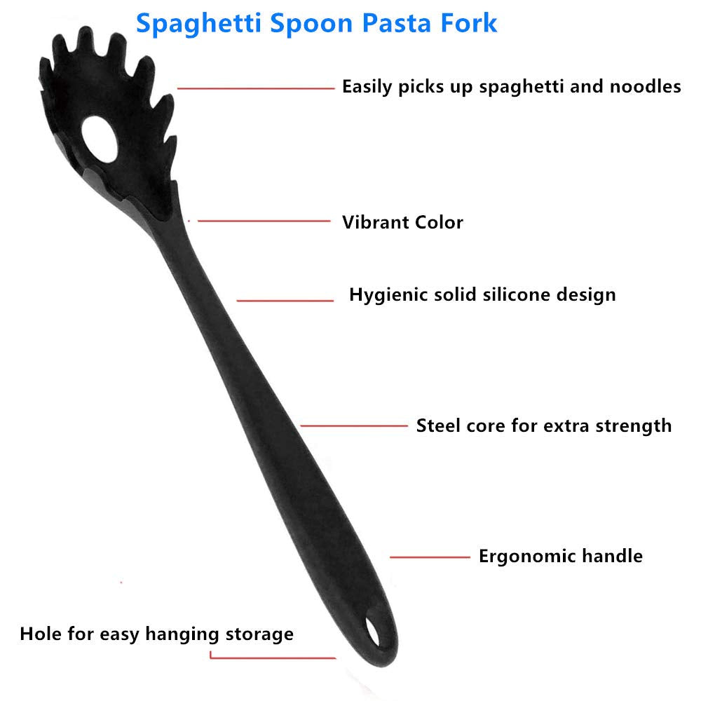 Spaghetti Spoon Pasta Fork,11Inch Silicone Pasta Fork,High Heat Resistant To 480F, Hygienic One Piece Design, Spaghetti Strainer