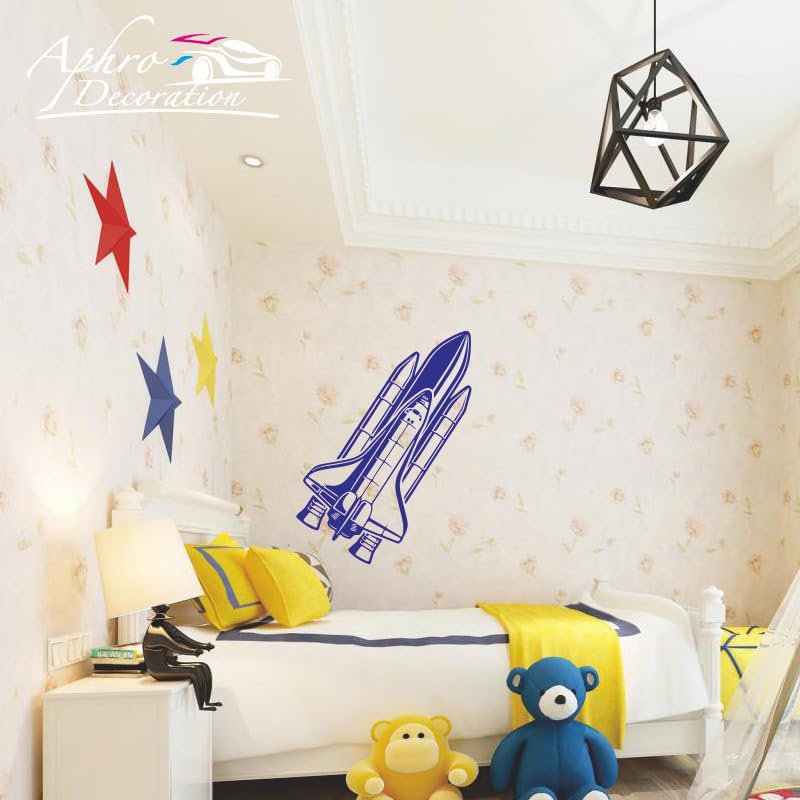 Gadgets Wrap Wall Decal Vinyl Sticker Rocket Ship Space Planet Blue For Office Home Wall Decoration