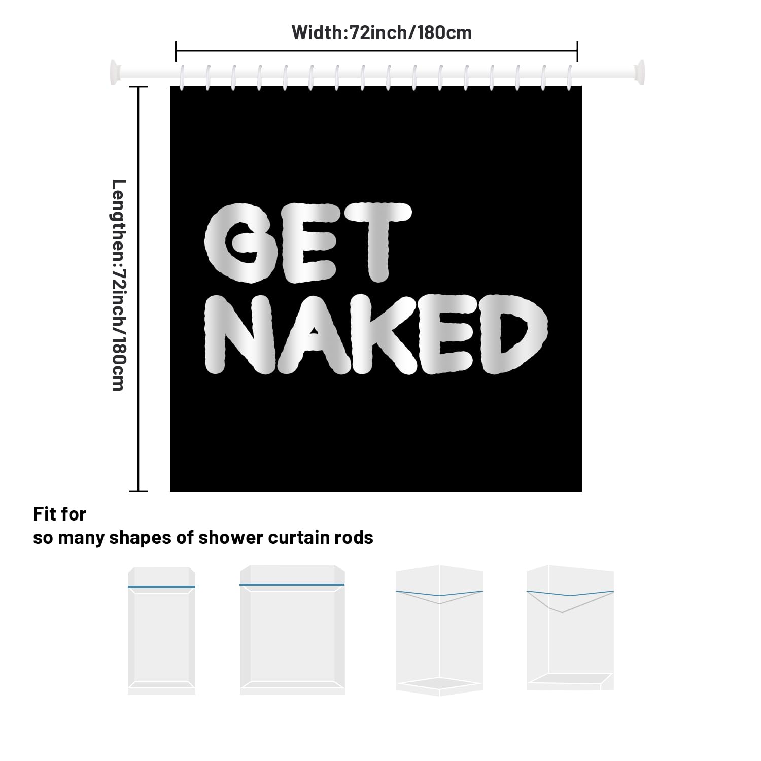 Hongma Black And White Shower Curtain Get Naked Shower Curtains, Simple Funny Letters Print Shower Curtain With Hooks 72X72 Inch