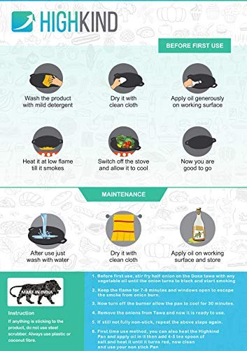 Highkind Pre-Seasoned Cast Iron Dosa Tawa 12 Inches, Perfect For Cooking On Gas, Induction And Electric Cooktops