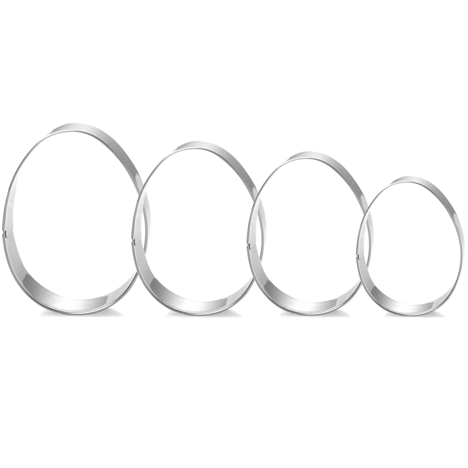 Easter Egg Cookie Cutter Set - 4 Piece - 4'', 3 3/8'', 2 1/2'', 2'' - Egg Shaped Cookie Cutters, Stainless Steel Biscuit Pastry