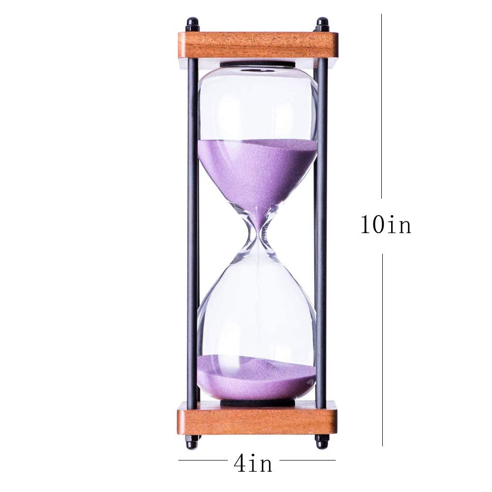 Large Hourglass Timer 60 Minute, Decorative Wooden Sandglass, Purple