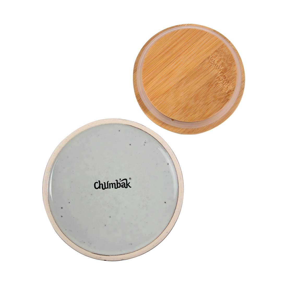 Chumbak Mint Lawns Ceramic Storage Jar -Mint Green Kitchen Storage Jar, Wooden Lid, Modern Print,Airtight, Dining, Tableware, Fo