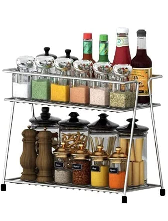 zebzo Heavy Stainless Steel Kitchen Rack, Kitchen Organizer, Counter top Stainless Steel Kitchen 2 Layer Corner Storage Rack for