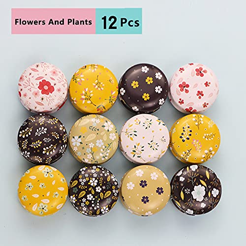 Rarapop 12 Pack Round Empty Tins Box Candle Jars, Flower Mini Travel Tin Cans, 20Ml Refillable Container Bottle For Candle, Lip