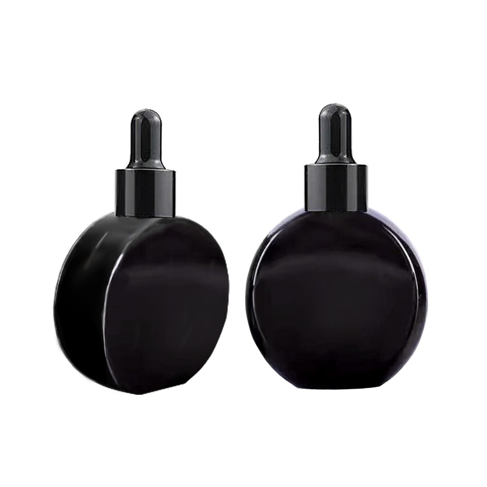Pyawi 6Pcs, 2 Oz Black Glass Dropper Bottles For Essential Oils ,60Ml Flat Round Perfume Bottle With Eye Droppers, For Essential