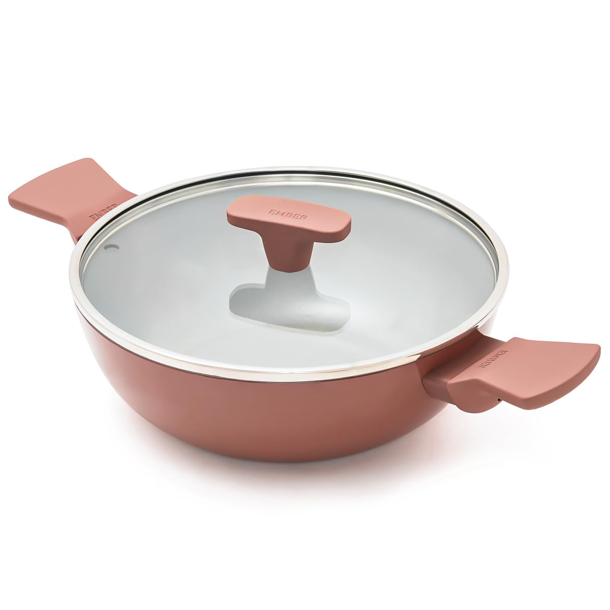 Ember Cookware Arcilla Ceramic Kadai 24Cm | 2.6 Litre Non Stick Non Toxic With Glass Lid | Isi Certified | Ceramic Kadai For Coo