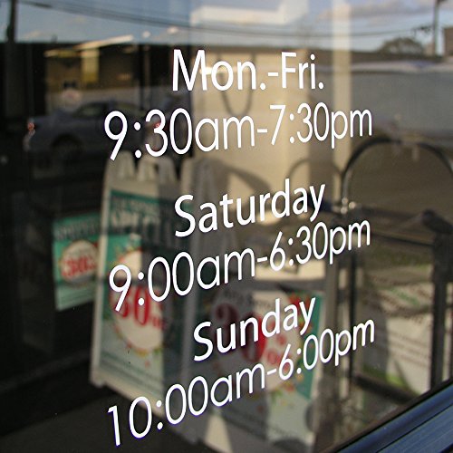Custom Business Hours Window Decal - 10.5''X13.5'' Or 14''X18'' - Vinyl Custom Lettering, Glass Door Sign - Free Squeegee - Easy