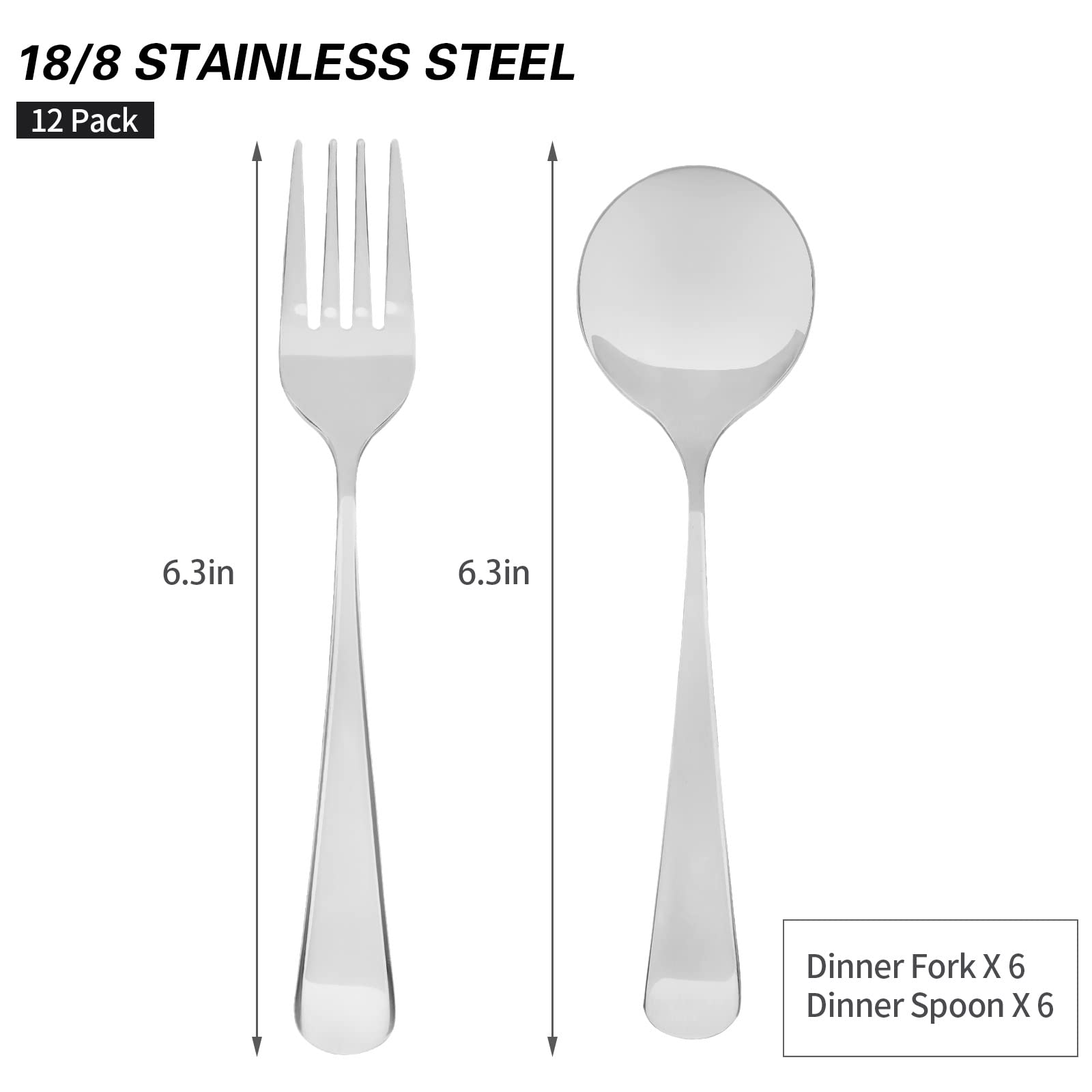 12 Pcs Forks And Spoons Silverware Set,Stainless Steel Fork And Spoon Set Food Grade Flatware Cutlery Set For Home,Kitchen And R