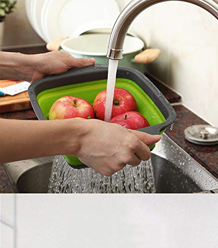 2-Pack Collapsible Colanders With Handles With Extendable 9-1/2 Inch &11-1/2 Inch Folding Kitchen Vegetable Basket Handles Perfe