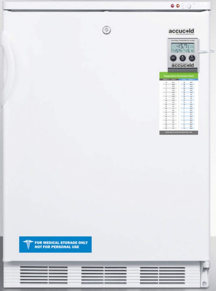 24'' wide all-freezer for freestanding use capable of -25 C operation; includes audible alarm  lock  and hospital grade plug