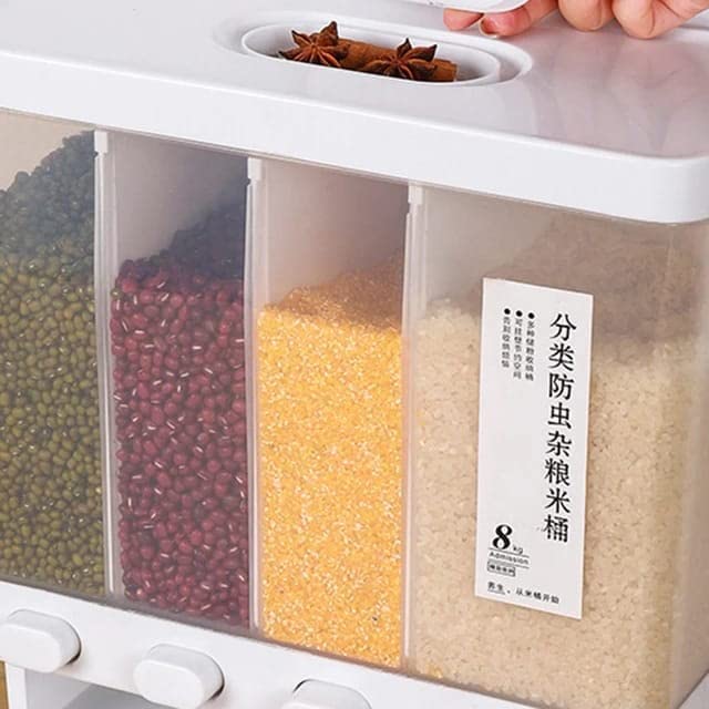 PREMVATI Whole Grains Rice Bucket Wall-Mounted Rice Storage Tank 4-Grid Storage Dry Food Dispenser for Home Storage Tank | 30 x