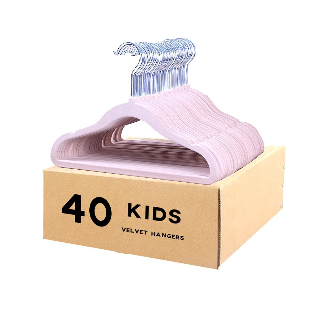 Veeyidd Kids Velvet Clothes Hangers, Non Slip Baby Hangers Pink (11.6'' Inch - 40 Pack)