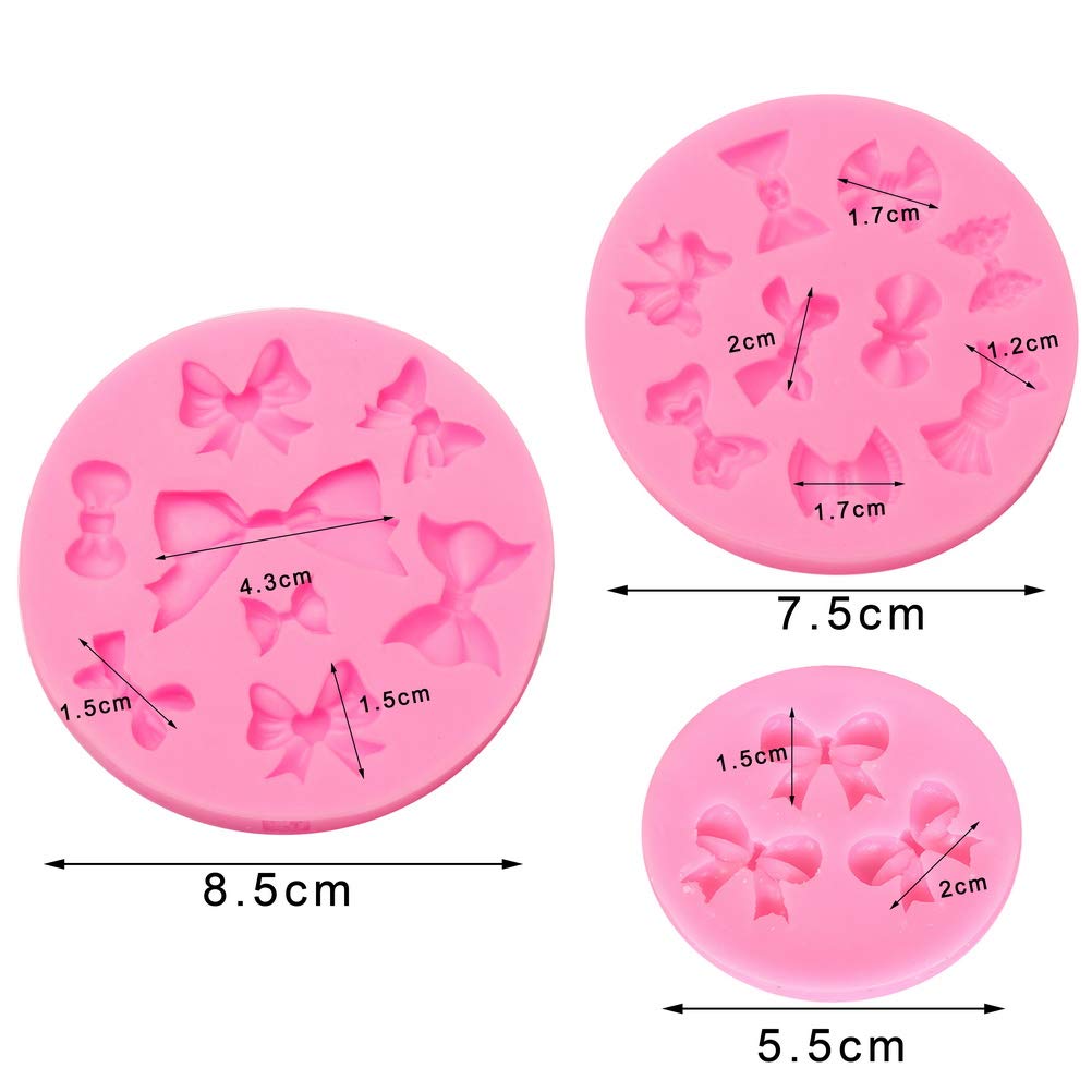 3 Pack Bows Silicone Mould, Bow Fondant Sugar Mould Craft Molds For Birthday Wedding Party Diy Cake Decorating Mold