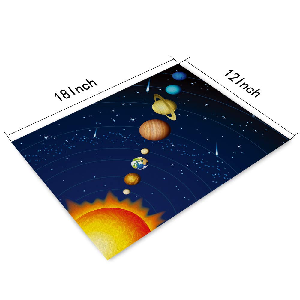 Solar System Placemats Set Of 4, Solar System 9 Planets Illustration Placemats Heat Resistant For Dining Table Non-Slip 18X12 In