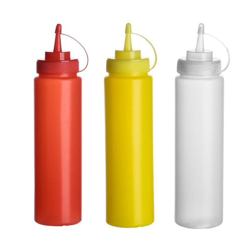 3Pcs 12Oz/360Ml Empty Refillable Squeeze Sauce Condiment Bottles Food Grade Mustard Storage Container Jar Pot With Twist On Cap