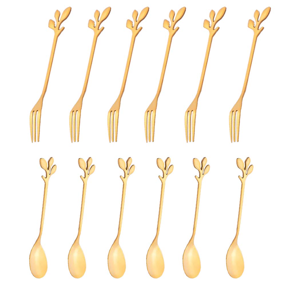 12Pack Stainless Steel Creative Coffee & Dessert Spoons, 4.8 Inches (Gold, Style 3)