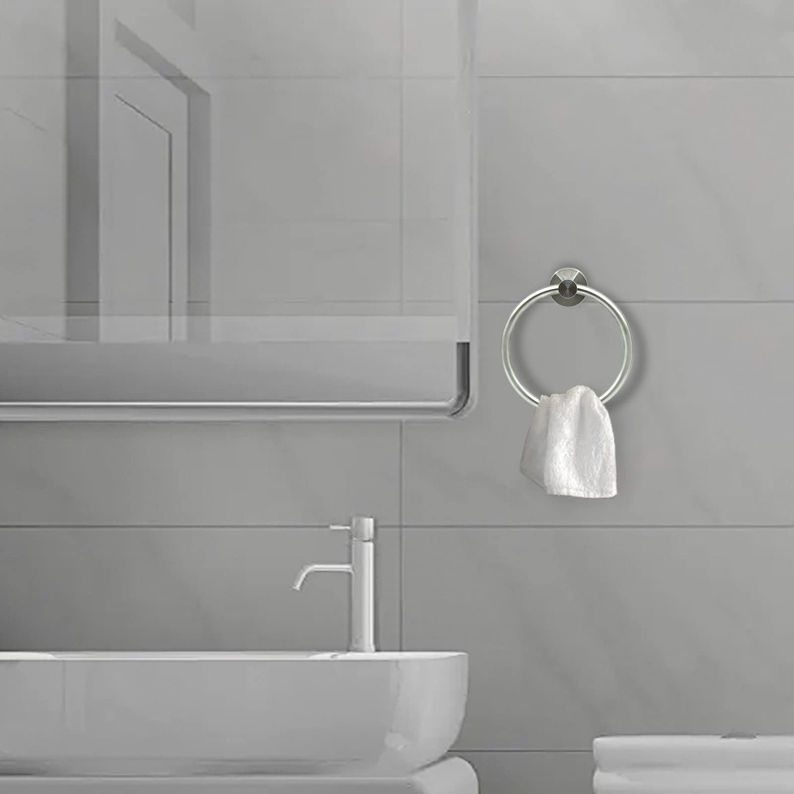 Brushed Nickel Hand Towel Ring Hand Towel Holder for Bathroom Wall Mounted Bathroom Towel Holder Bathroom Towel-Racks Bathroom Hardware Simple Round Towel Hanger SUS 304 Stainless Steel