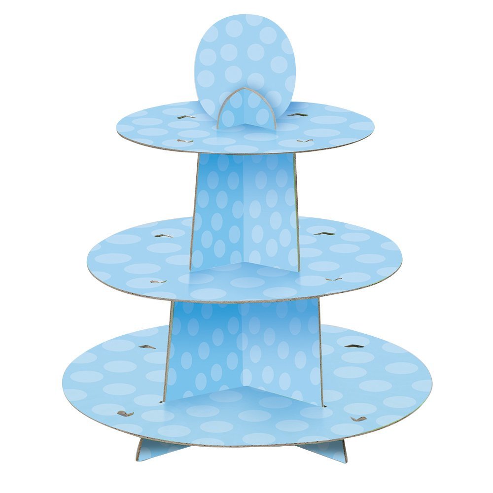 Unique Polka Dot Cardboard Cupcake Stand, 13.5'' X 11.75'', Baby Blue