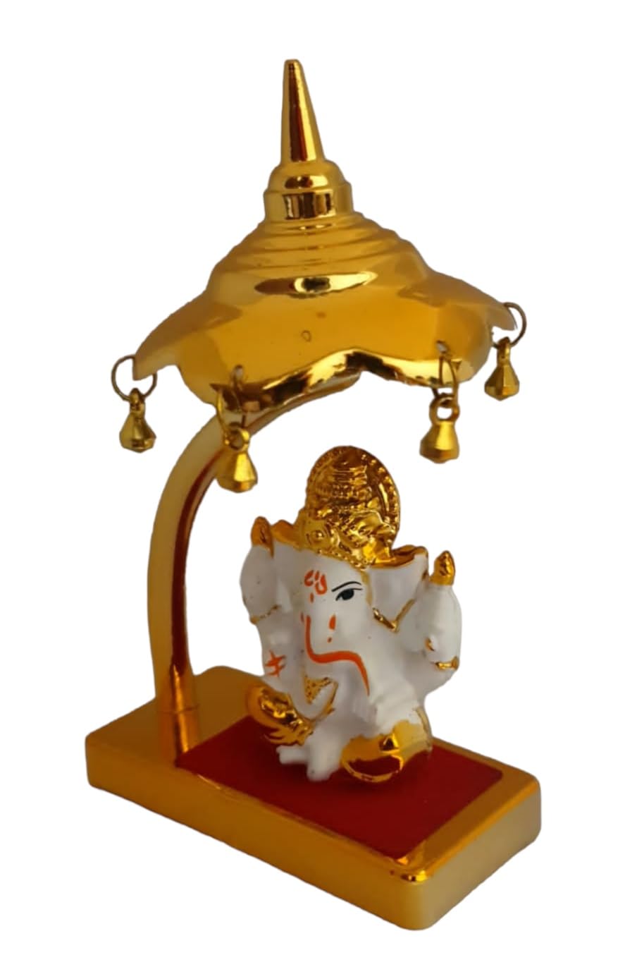 Anvik Gold Plated Lord Ganpati/Ganesha Idol For Car Dashboard, Desk, Office Table,Study Table,Diwali/Ganesh Chaturthi Decoration