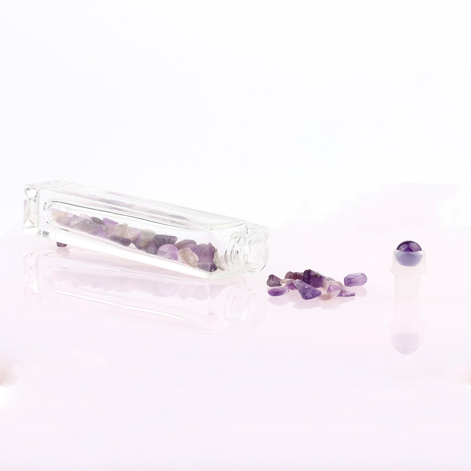 10Ml Gemstone Roller Square Bottles Refillable Roll On Bottles Healing Crystal Chips Inside For Perfumes Aromatherapy Oils 5Pack