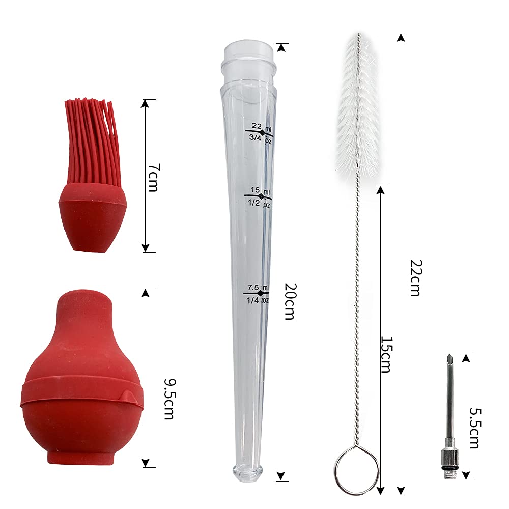 Turkey Baster Set Of 4, Food Grade Quality Turkey Baster : Silicone Oil Brush,Meat Marinade Injector And Cleaning Brush . Meat B