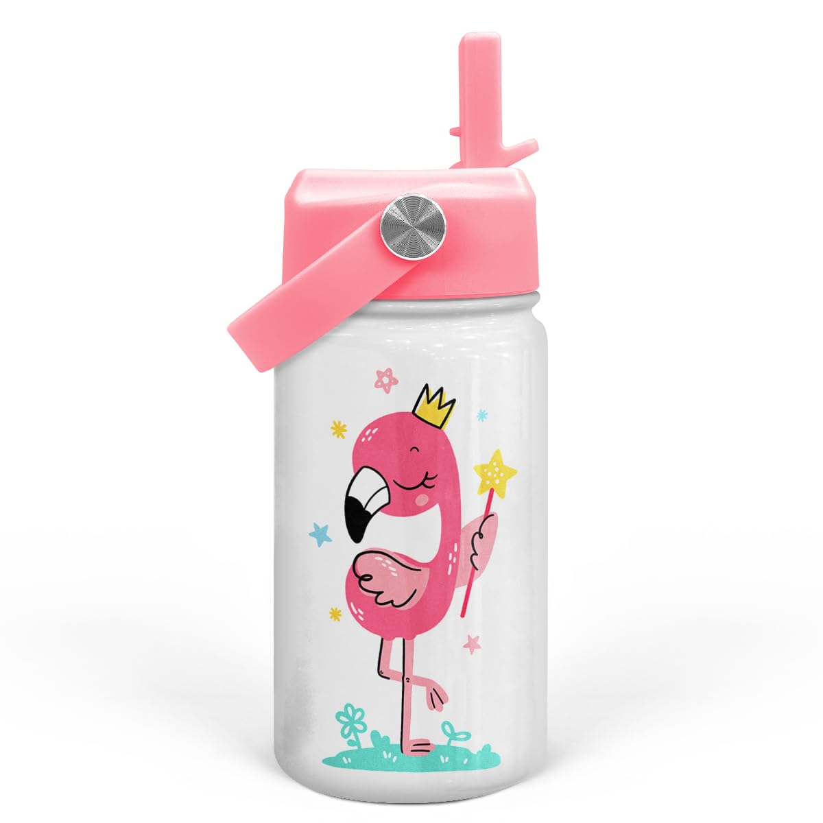 Flamingo Water Bottle - Kids Water Bottle with Straw Lid - 12 Oz Insulated Stainless Steel Water Bottles for Kid Girls - Travel 