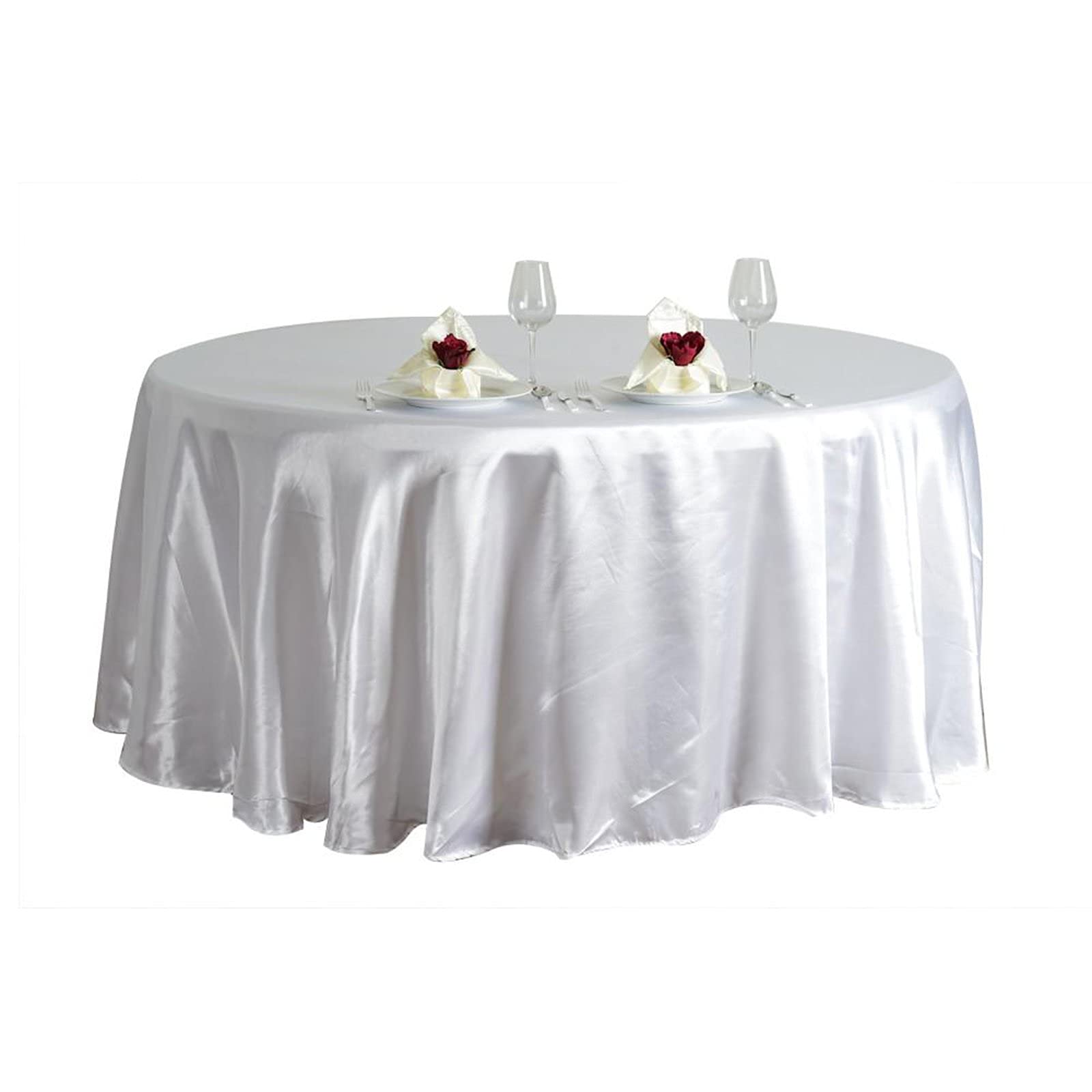 Balsacircle 108-Inch White Round Satin Tablecloth Table Cover Linens For Wedding Party Catering Kitchen Dining Events Kitchen Di