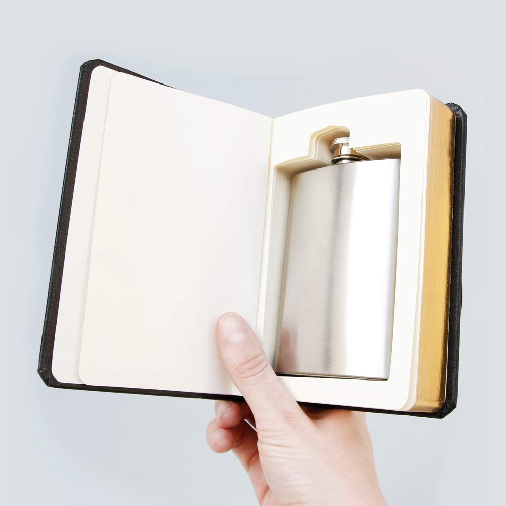 Suck UK Hidden Unique Gifts  Silver Good Book  4 oz Stainless Steel Flask  Hide Alcohol  Black