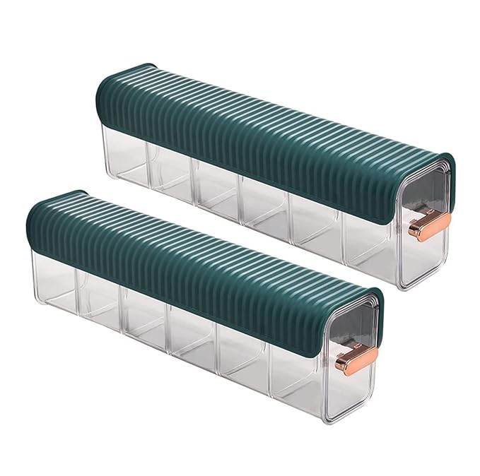 Vihal Wall Mount Drawer Organizer, 6 Cell Storage Box With Dividers, Transparent Acrylic, Dark Green, Set Of 2, 36 X 8.3 X 10.7 