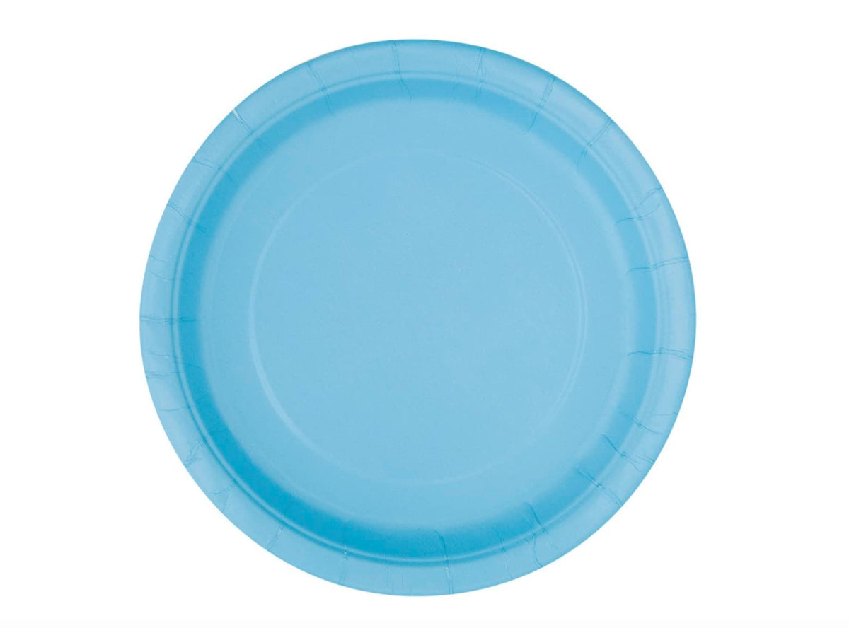 Lovely Powder Blue Solid Round Dessert Plates - Vibrant 7'' (Pack Of 20) - Sturdy & Stylish - Perfect For Birthdays, Showers & C