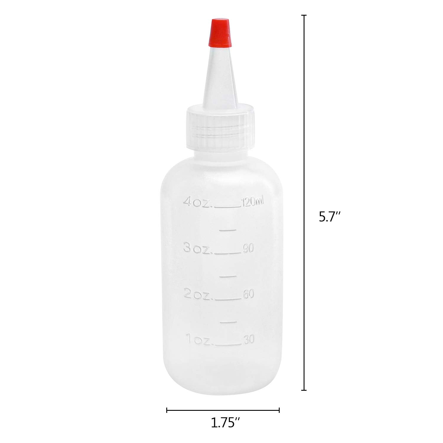 Hedume 30 Pack 4-Ounce Plastic Squeeze Bottles with Red Tip Cap and Measurement - BPA-Free  Latex-Free  Food-Grade - Good for Crafts  Art  Glue  Sauces  Ketchup  BBQ