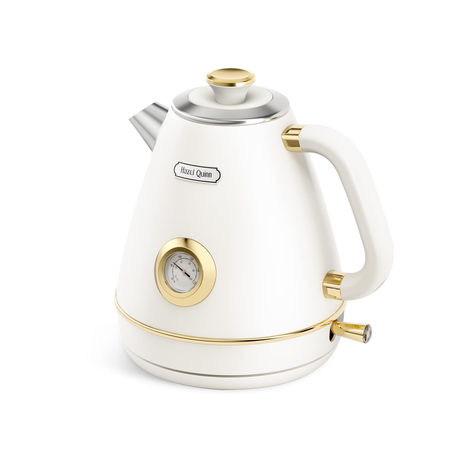 Hazel Quinn Retro Electric Kettle - 1.7 Liters / 57.5 Ounces Tea Kettle With Thermometer, All Stainless Steel, 1200 Watts Fast B