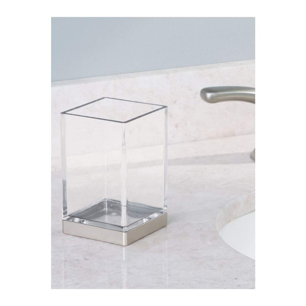 Idesign Tumbler Cup, The Clarity Collection - 2.5    X 2.5    X 4   , Clear And Brushed Nickel