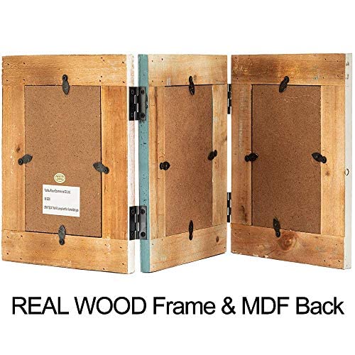 RiteSune Rustic Picture Frame 3 Folding 5X7 Triple Hinged Photo Frame Collage for Home Office Desk, Present for Christmas, New Y