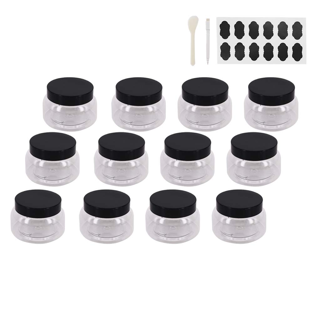 Zmybcpack 12 Pack 7.7 Oz Clear Plastic Jars With Lids, A Spatula, A Pen & Labels -Refillable Round Low Profile Containers/Plasti