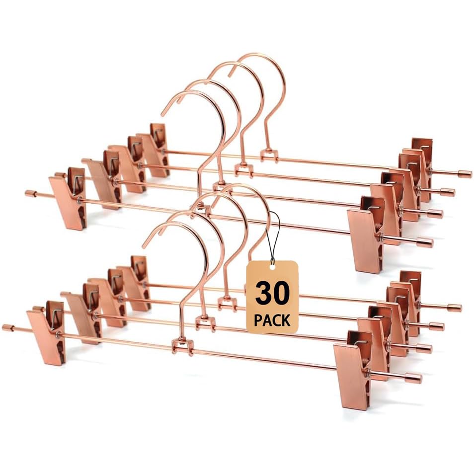 Koobay 13.8'' Rose Gold Metal Wire Clips Pants Bottom Trousers Clothes Hangers, 30 Pack Heavy Duty Hangers With Adjustable Non-S