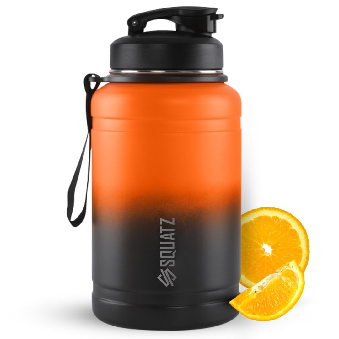 Squatz 74 Oz Neptune Series Steel Water Bottle, Stainless Double Wall Vacuum Insulated Jug With Handle Strap, Large Capacity Lea