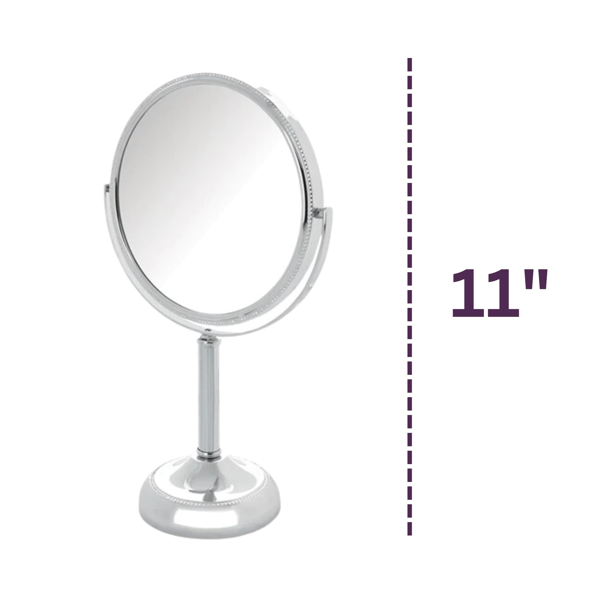 Jerdon Two-Sided Tabletop Makeup Vanity Mirror - 10X-1X Magnification & Swivel Design - 6-Inch Diameter Portable Mirror - Polish