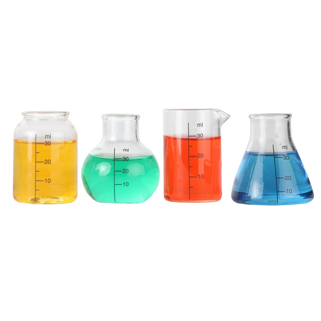 Lilys Home Mini Science Beaker and Flask Shot Glasses, Great Gift for Chemistry and Bio Grads, Nurses and Doctors, Clear 2 to 2