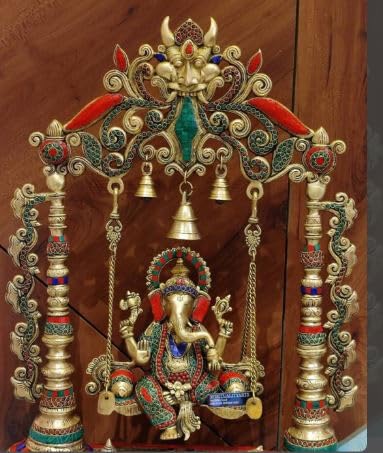 Rugdoll Swing Ganesha Idol | Large 27 Inch Tall Ganesh | Brass Ganpati Jhoola | Lord Ganesha | God Of Good Luck | Decorative Gan