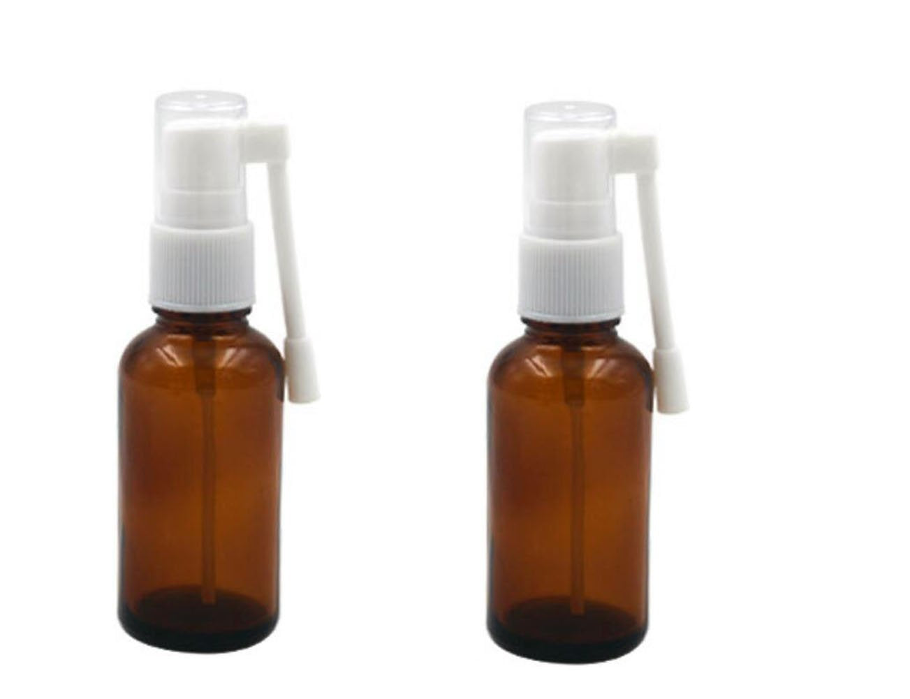 2Pcs 30Ml / 1Oz Brown Glass Empty Refillable 360 Degree Rotation Spray Nasal Bottle Sprayer Container For Water Cleaning Wash Ma