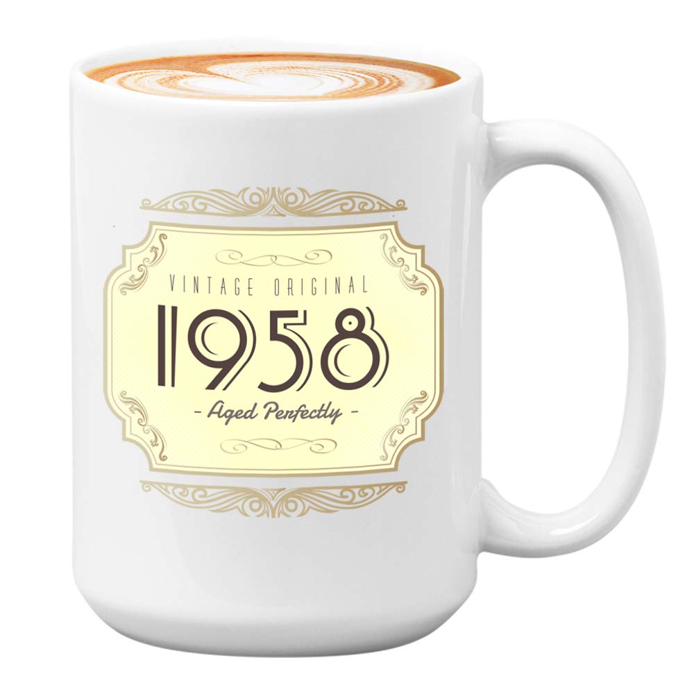 Birthday Coffee Mug 15 oz White, Vintage Aged Perfectly Elderly for Grandparents