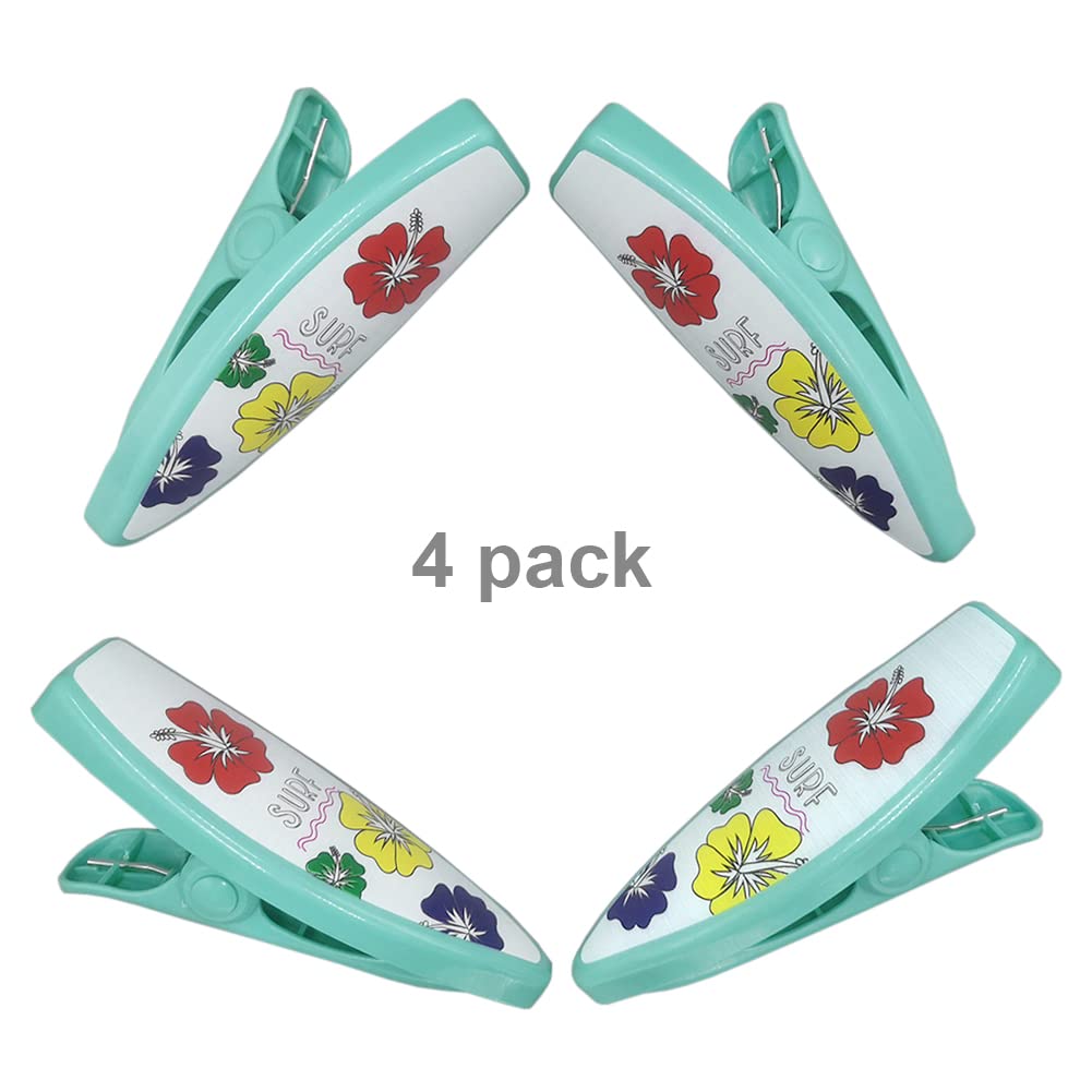 Kirmoo 4 Pieces Beach Towel Clips For Beach Pool & Cruise Chairs Margarita Surfboard,Plastic Clothes Pins Beach Towel Holders Se