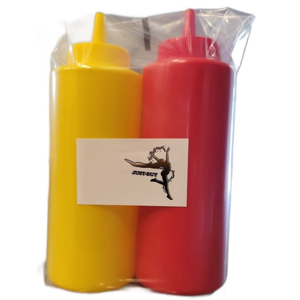 Just-Buy Ketchup Mustard Condiments Squeeze Bottles Dispenser, Red Yellow, Kitchen Craft Bbq Picnic 12 Oz Bpa Free