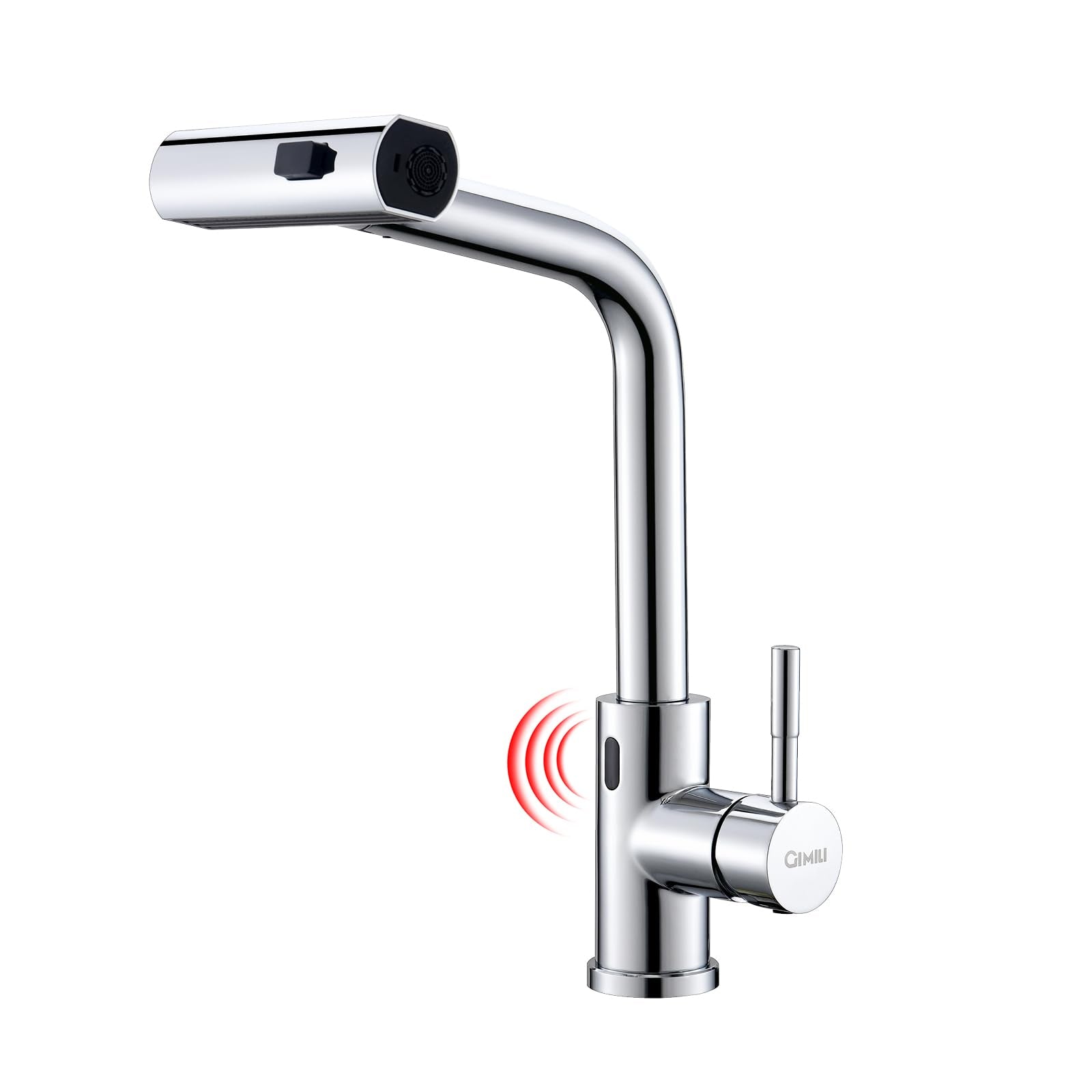 GIMILI Chrome Touchless Waterfall Kitchen Faucet with Pull Down Sprayer Single Hole Handle Stainless Steel Kitchen Sink Faucets 