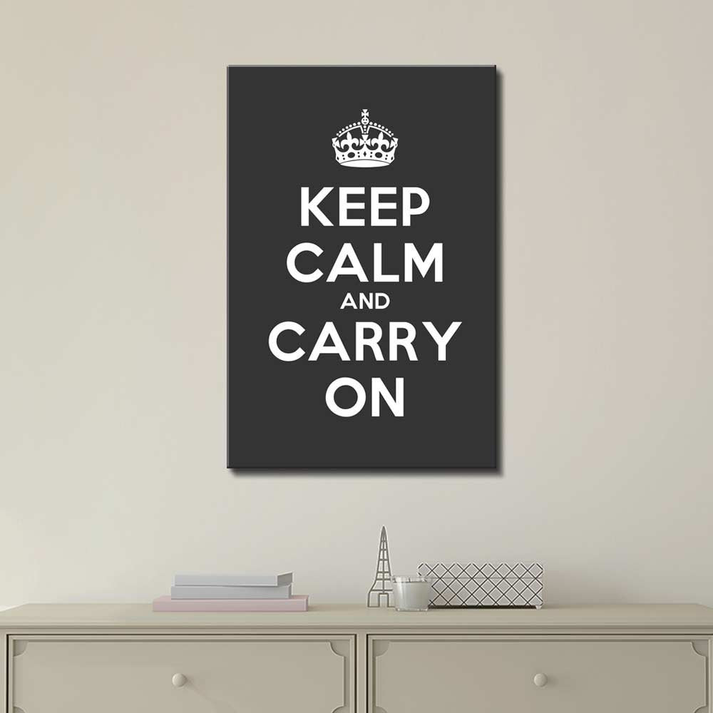 Canvas Wall Art Gallery Wrap Canvas Prints - Keep Calm And Carry On | Stretched Deep Grey Canvas Home Art Ready To Hang - 32'' X
